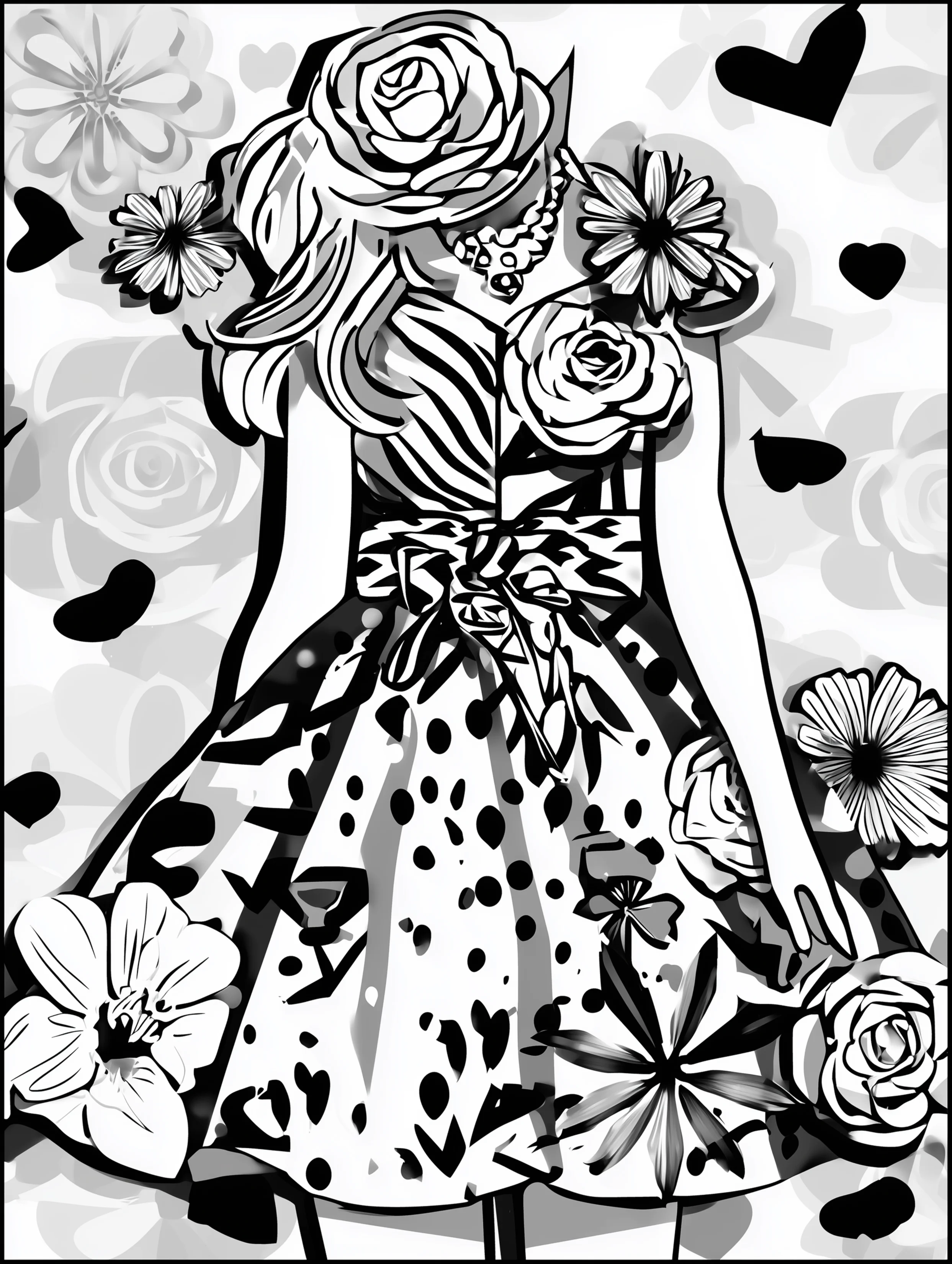 Free printable dress coloring page for adults featuring a floral summer dress